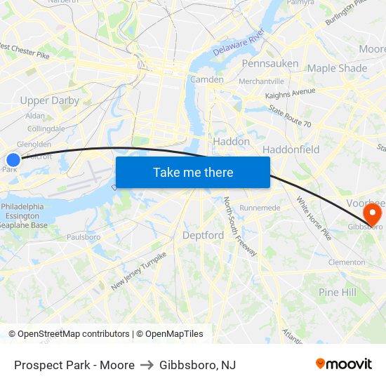 Prospect Park - Moore to Gibbsboro, NJ map