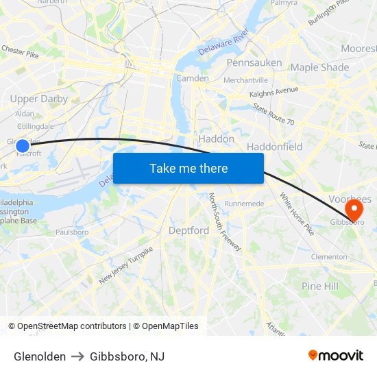 Glenolden to Gibbsboro, NJ map