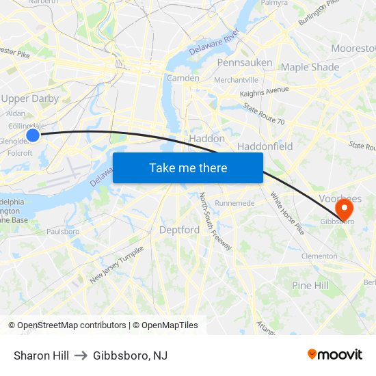 Sharon Hill to Gibbsboro, NJ map