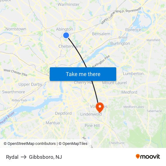 Rydal to Gibbsboro, NJ map