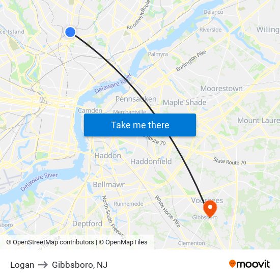Logan to Gibbsboro, NJ map