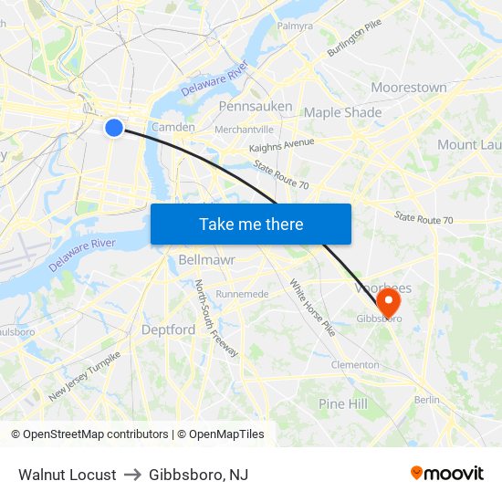 Walnut Locust to Gibbsboro, NJ map