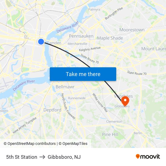5th St Station to Gibbsboro, NJ map
