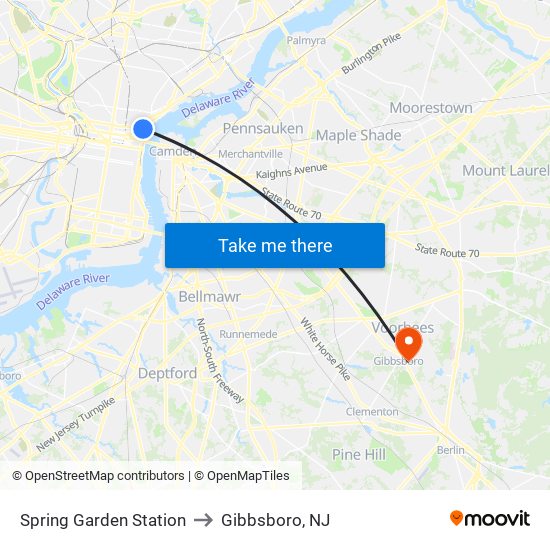 Spring Garden Station to Gibbsboro, NJ map