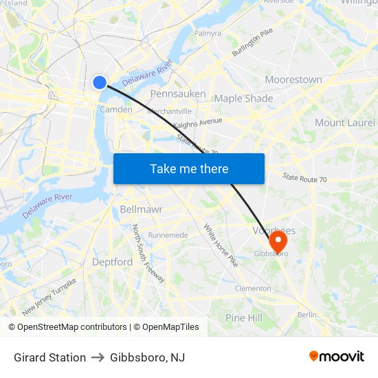 Girard Station to Gibbsboro, NJ map