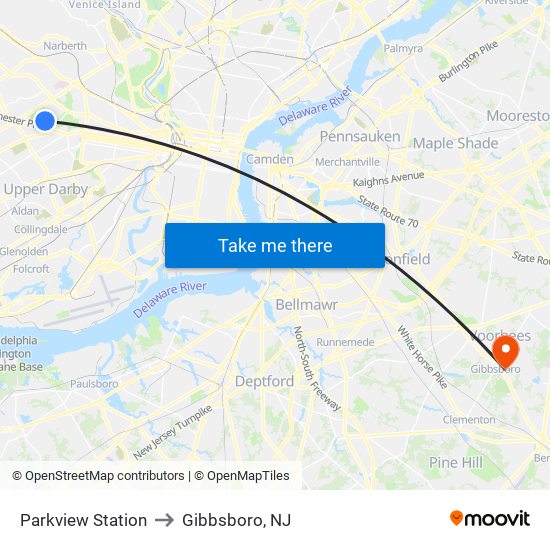 Parkview Station to Gibbsboro, NJ map