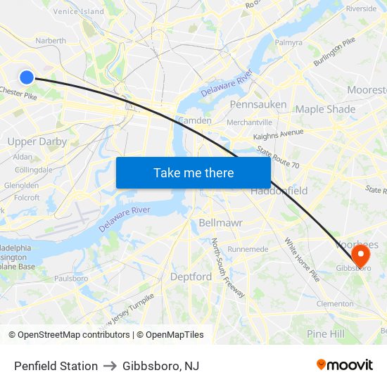 Penfield Station to Gibbsboro, NJ map