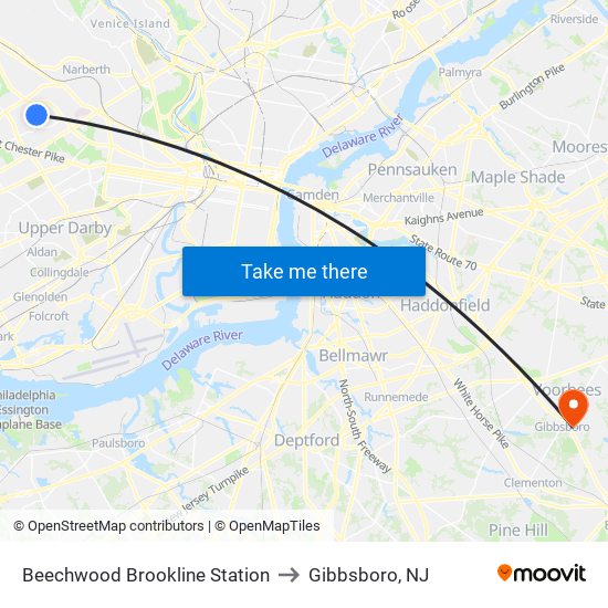 Beechwood Brookline Station to Gibbsboro, NJ map