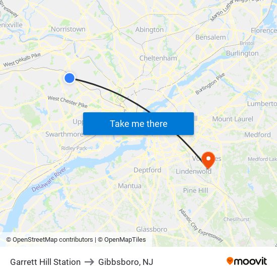 Garrett Hill Station to Gibbsboro, NJ map