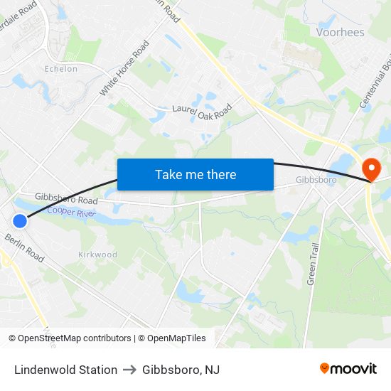 Lindenwold Station to Gibbsboro, NJ map