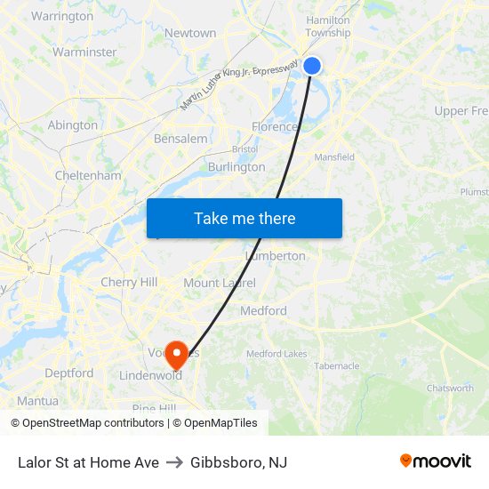 Lalor St at Home Ave to Gibbsboro, NJ map