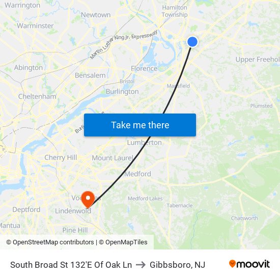 South Broad St 132'E Of Oak Ln to Gibbsboro, NJ map