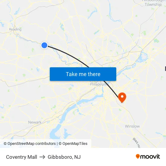 Coventry Mall to Gibbsboro, NJ map