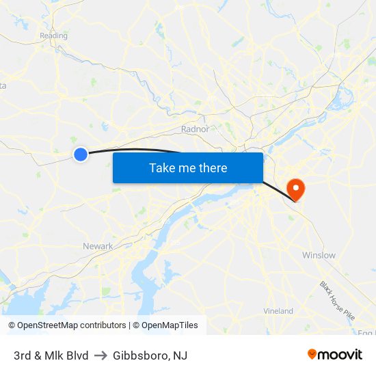 3rd & Mlk Blvd to Gibbsboro, NJ map