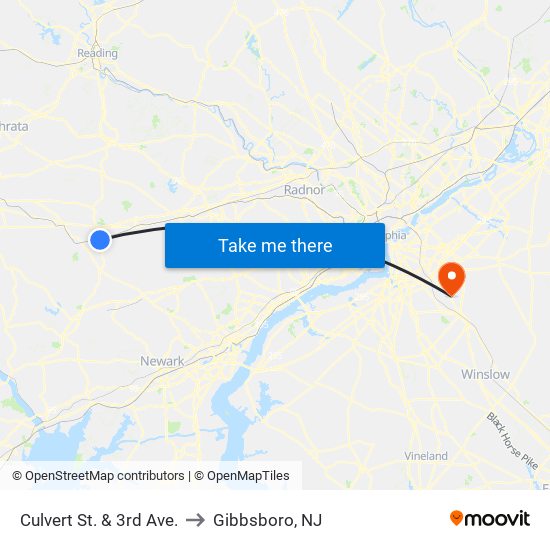 Culvert St. & 3rd Ave. to Gibbsboro, NJ map