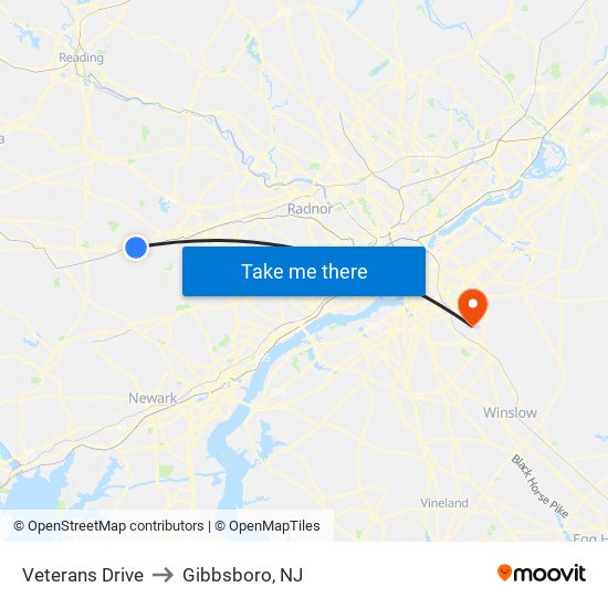 Veterans Drive to Gibbsboro, NJ map