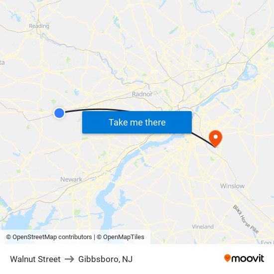Walnut Street to Gibbsboro, NJ map