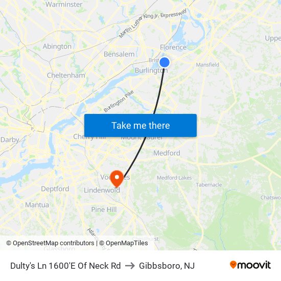 Dulty's Ln 1600'E Of Neck Rd to Gibbsboro, NJ map