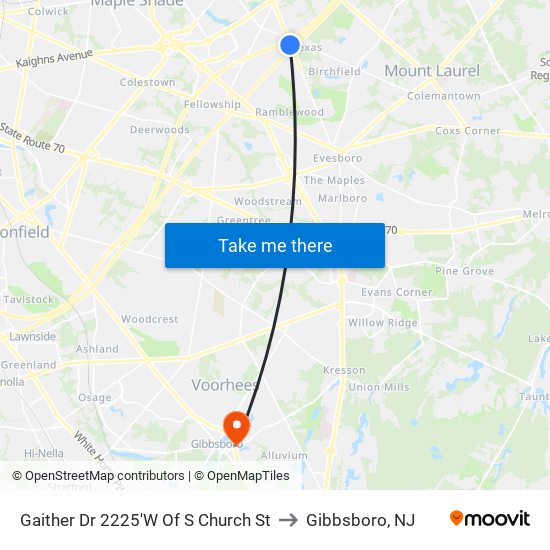 Gaither Dr 2225'W Of S Church St to Gibbsboro, NJ map