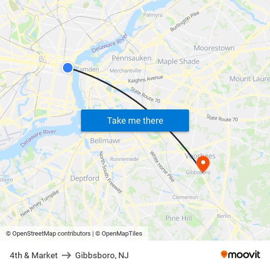 4th & Market to Gibbsboro, NJ map