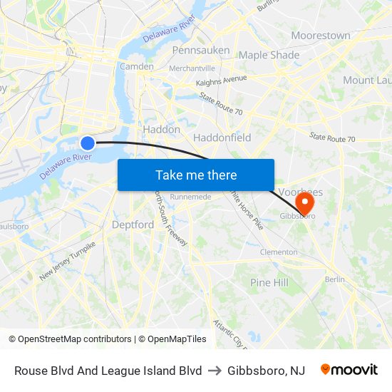 Rouse Blvd And League Island Blvd to Gibbsboro, NJ map