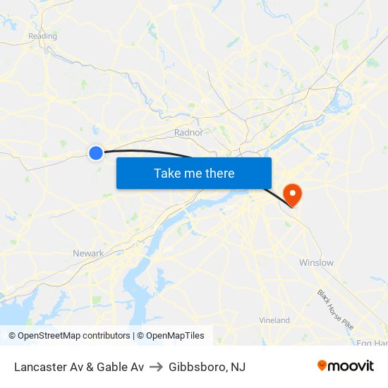 Lancaster Av & Gable Av to Gibbsboro, NJ map