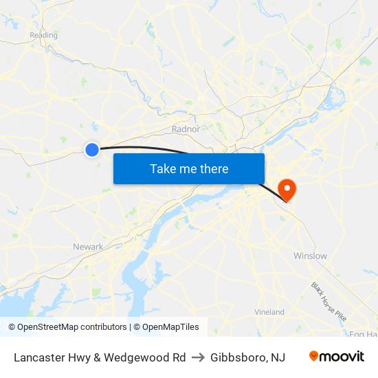 Lancaster Hwy & Wedgewood Rd to Gibbsboro, NJ map