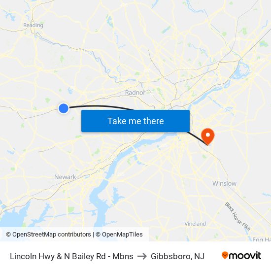 Lincoln Hwy & N Bailey Rd - Mbns to Gibbsboro, NJ map