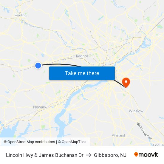 Lincoln Hwy & James Buchanan Dr to Gibbsboro, NJ map