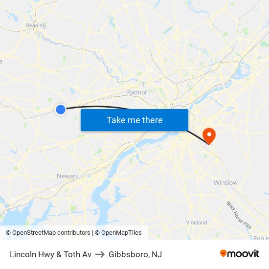 Lincoln Hwy & Toth Av to Gibbsboro, NJ map