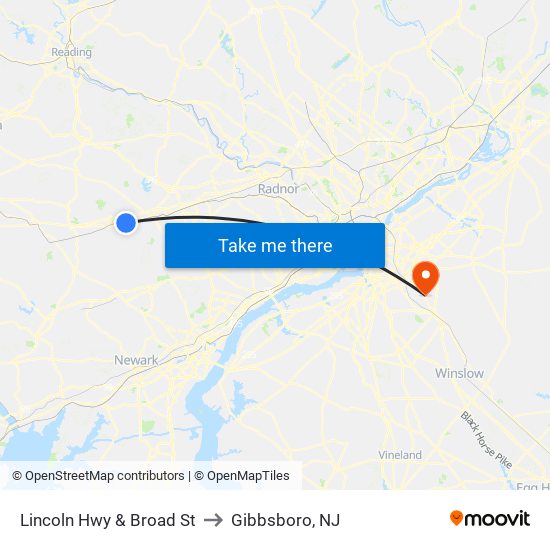 Lincoln Hwy & Broad St to Gibbsboro, NJ map