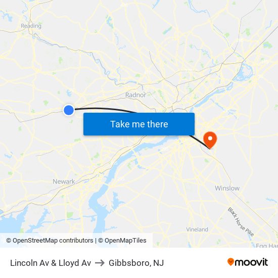 Lincoln Av & Lloyd Av to Gibbsboro, NJ map