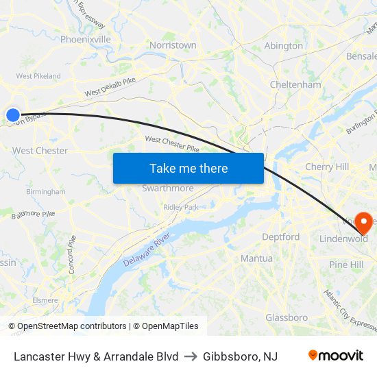 Lancaster Hwy & Arrandale Blvd to Gibbsboro, NJ map