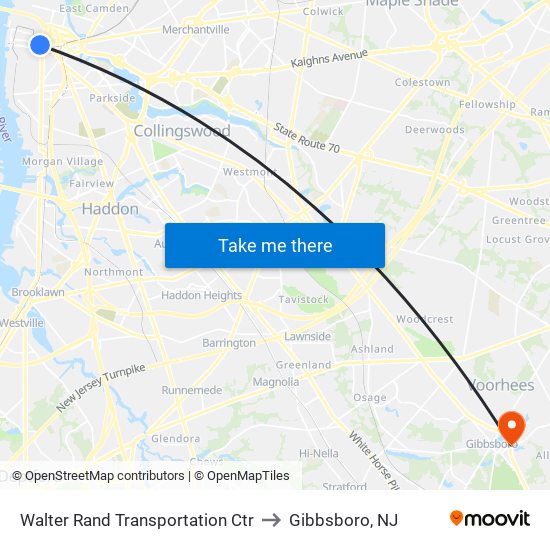 Walter Rand Transportation Ctr to Gibbsboro, NJ map