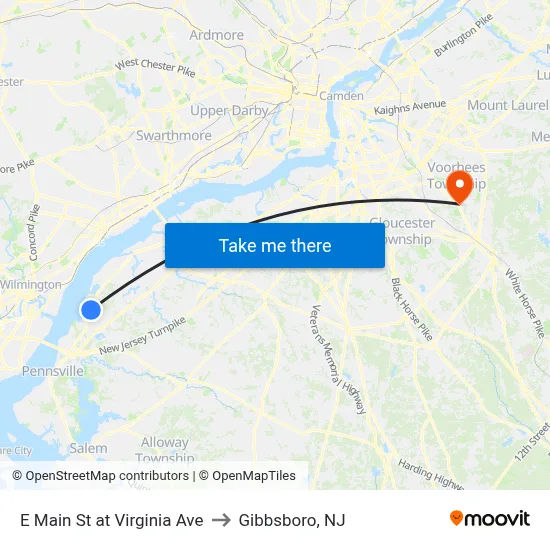E Main St at Virginia Ave to Gibbsboro, NJ map