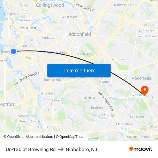 Us-130 at Browning Rd to Gibbsboro, NJ map