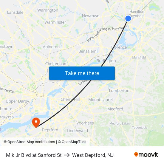 Mlk Jr Blvd at Sanford St to West Deptford, NJ map