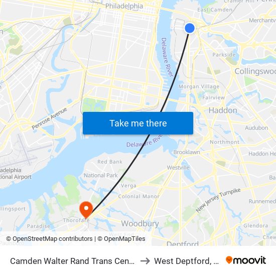 Camden Walter Rand Trans Center to West Deptford, NJ map