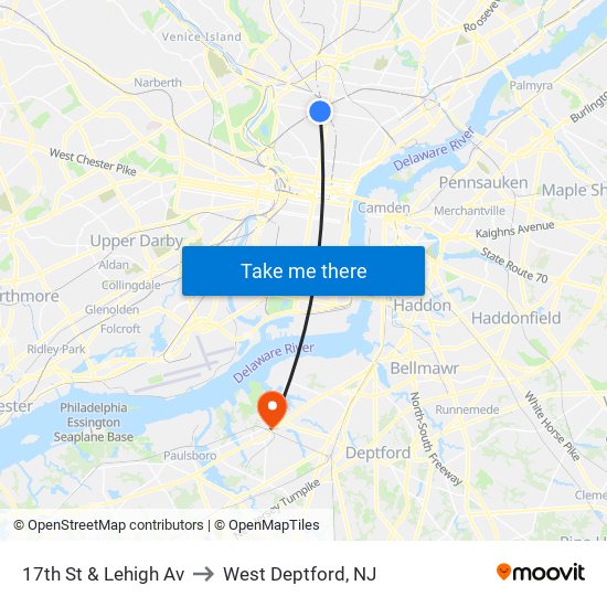 17th St & Lehigh Av to West Deptford, NJ map