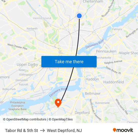 Tabor Rd & 5th St to West Deptford, NJ map