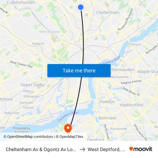 Cheltenham Av & Ogontz Av Loop to West Deptford, NJ map