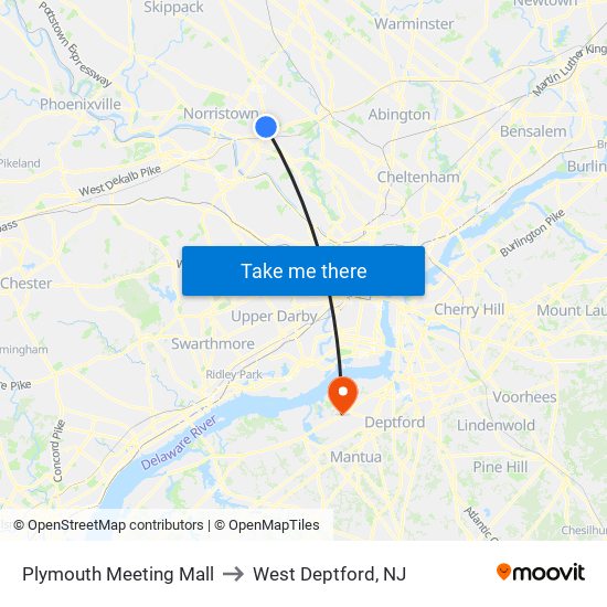 Plymouth Meeting Mall to West Deptford, NJ map