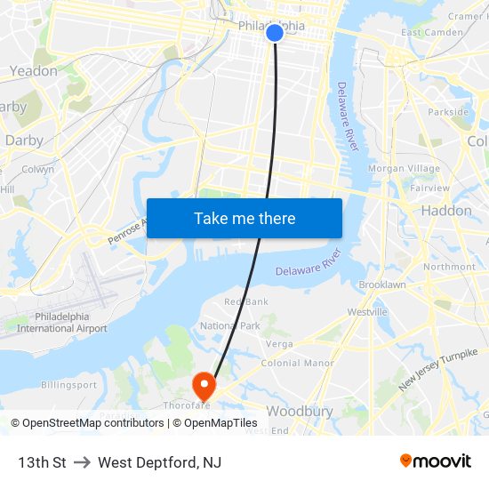 13th St to West Deptford, NJ map