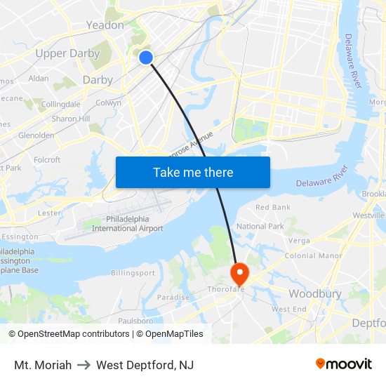 Mt. Moriah to West Deptford, NJ map