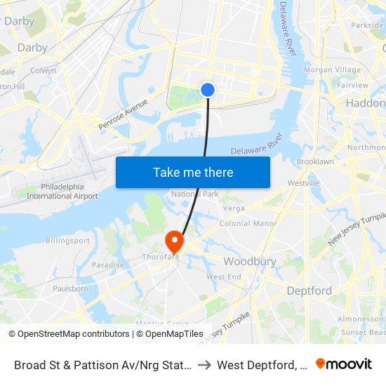 Broad St & Pattison Av/Nrg Station to West Deptford, NJ map