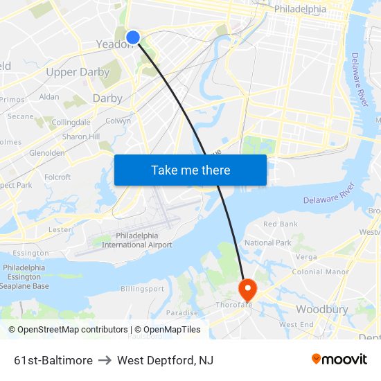 61st-Baltimore to West Deptford, NJ map