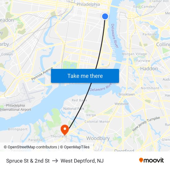 Spruce St & 2nd St to West Deptford, NJ map