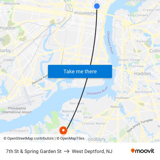 7th St & Spring Garden St to West Deptford, NJ map