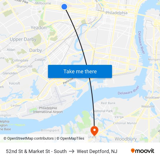 52nd St & Market St - South to West Deptford, NJ map