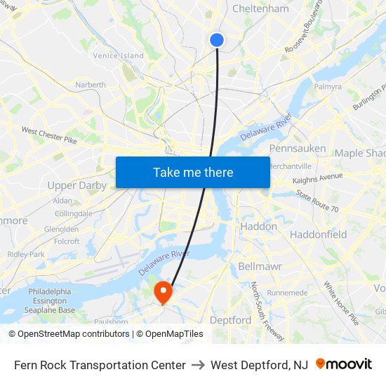 Fern Rock Transportation Center to West Deptford, NJ map
